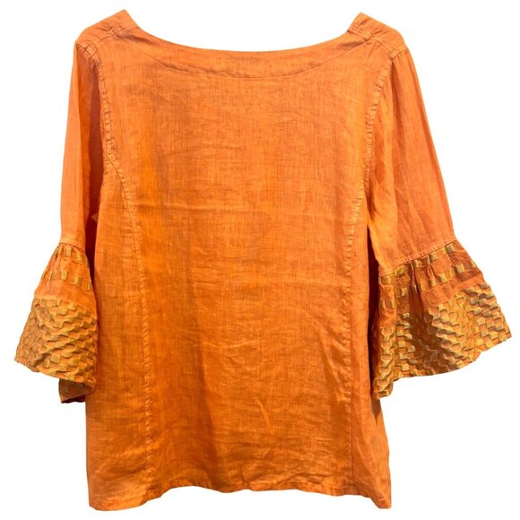 Haris Cotton 100% Linen Lagenlook Blouse with Bell Sleeves Size XS - Picture 2 of 7